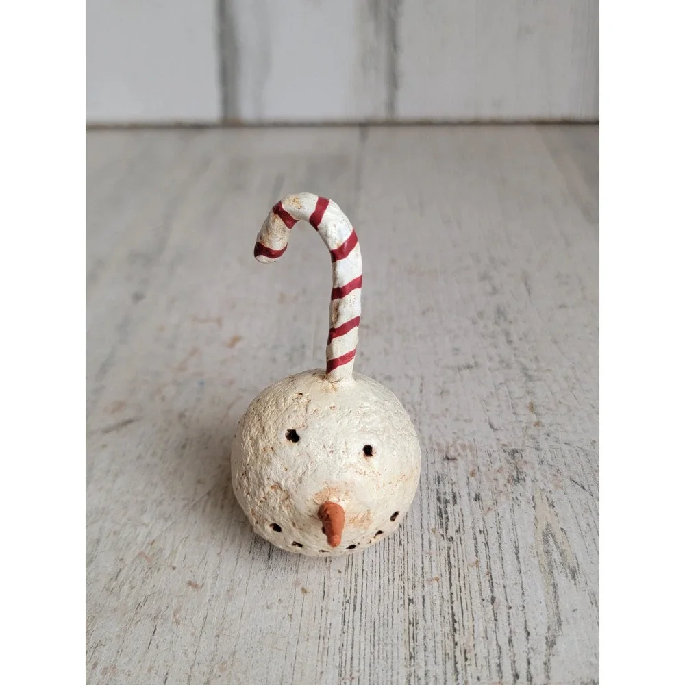 Vintage unique Snowman face candy cane hook ornament Xmas folk art unique